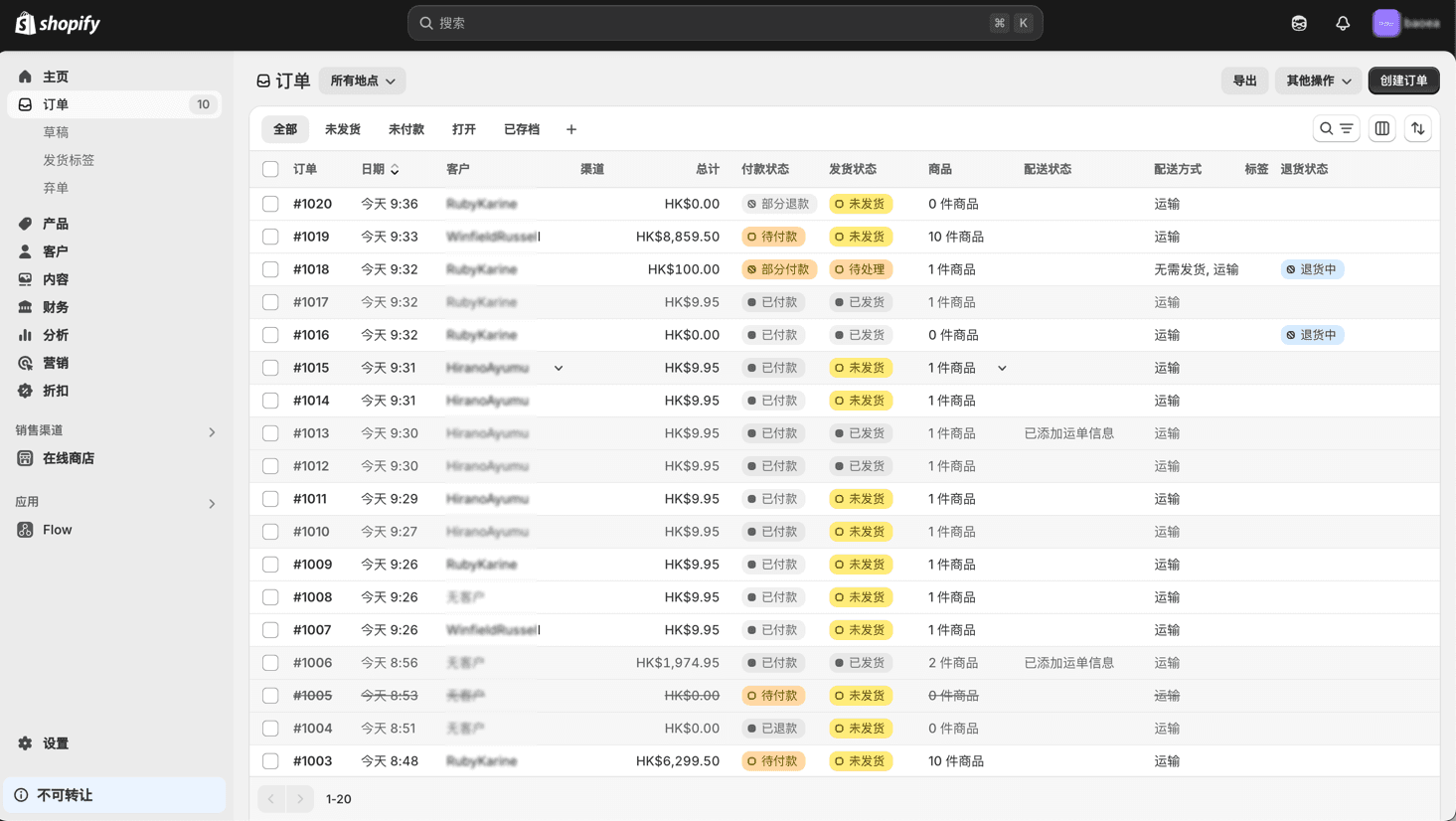 Shopify订单状态总览